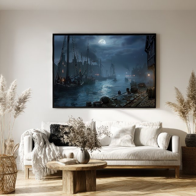 Viktorianischer Hafen bei Nacht: Fischerdorf Poster (Von Creator hochgeladen)