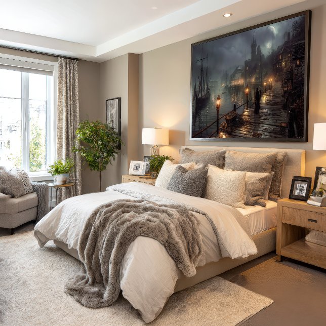 Viktorianischer Hafen bei Nacht: Fischerdorf Poster (Von Creator hochgeladen)