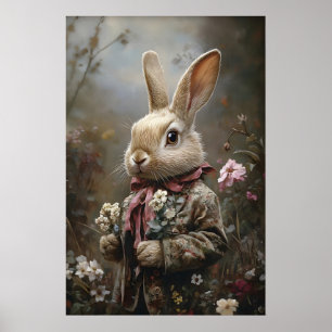 Viktorianischer Hasen-Druck Osthase in floraler Da Poster
