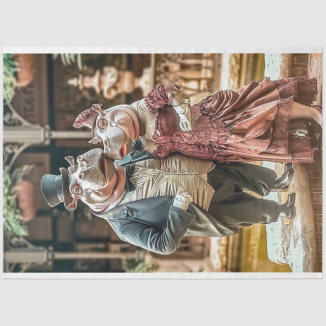 Viktorianischer Hippo Couple Decoupage Seidenpapier (Vorderseite)