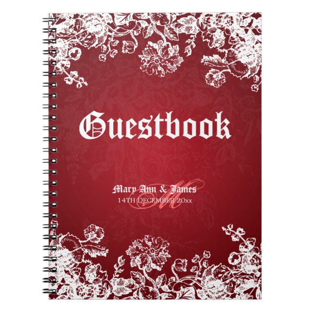 Viktorianischer HochzeitGuestbook blühen Rot Notizblock (Vorderseite)