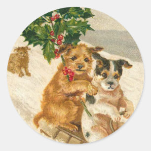 Viktorianischer Hundeweihnachtsaufkleber Runder Aufkleber