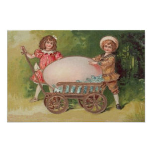 Viktorianischer Kinder-Osterhasen-Ei Vergissmeinni Fotodruck