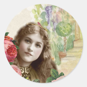 Viktorianischer Kohlrosen-Frauen-Blumenaufkleber Runder Aufkleber