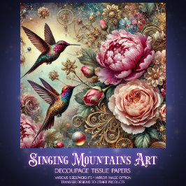 Viktorianischer Kolibri und Pastelrose Dekupage Seidenpapier
