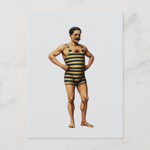 Viktorianischer Kraftmensch Schwimmer gestreiftes Postkarte
