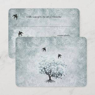 Viktorianischer Liebesvogel Blaue Damast Herzblatt RSVP Karte