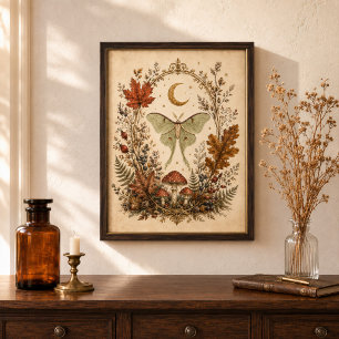 Viktorianischer Luna-Moth-Botanischer Hexen-Wandku Poster