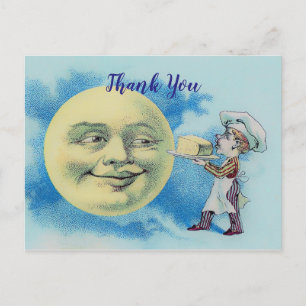 Viktorianischer Mann im Mond mit Dankeschön an den Postkarte
