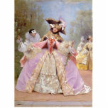 Viktorianischer Maskerade-Ball Fotoskulptur Magnet<br><div class="desc">Viktorianischer Maskerade-Ball, der reizende Vintage Malerei von Dame im lila Kleid mit Hut neben einem Harlekin und von anderen in den Maskerademodekostümen kennzeichnet. Karo heraus alle diese anderen großen Geschenkideen! Fertigen Sie besonders an oder personifizieren Sie irgendwelche Einzelteile, indem Sie Ihren eigenen Text wie Namen, Plätze oder Sachen hinzufügen sowie...</div>