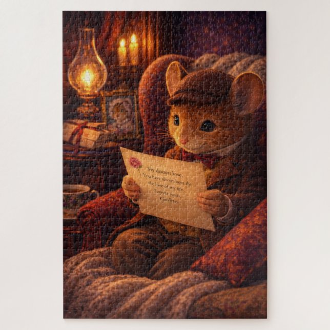 Viktorianischer Mäuse-Liebesbrief Kerzenlicht Puzzle (Vertikal)