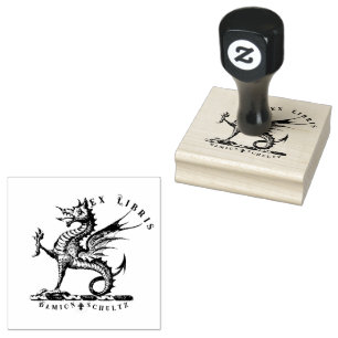 Viktorianischer Mythischer Drache Ex Libris Name Gummistempel