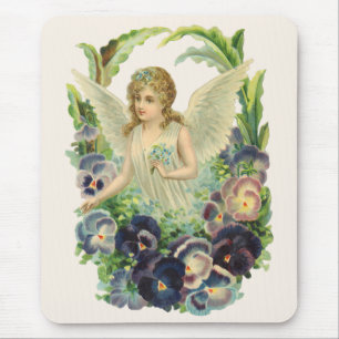 Viktorianischer Osterangel mit Lila Pansy-Blume Mousepad