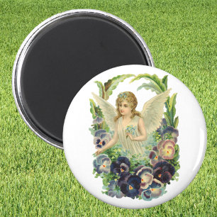 Viktorianischer Osterengel mit violetten Stiefmütt Magnet