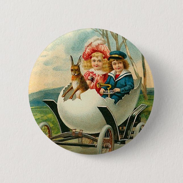 Viktorianischer Osterhasen-Knopf Button (Vorderseite)