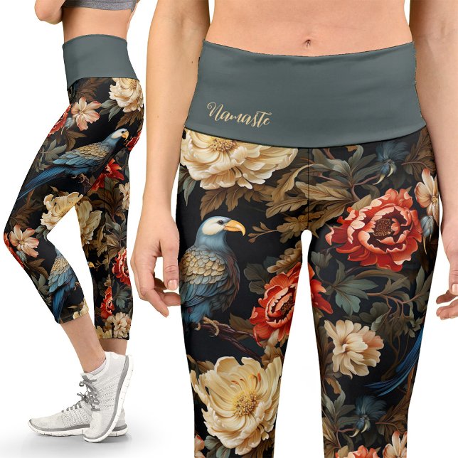 Viktorianischer Papagei Vintager Blütenyoga Capri Leggings (Von Creator hochgeladen)