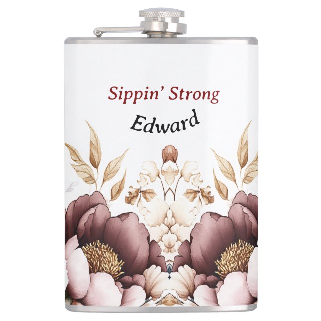 Viktorianischer Peony Luxe Hochzeit seines Vinyl W Flachmann (Vorderseite)