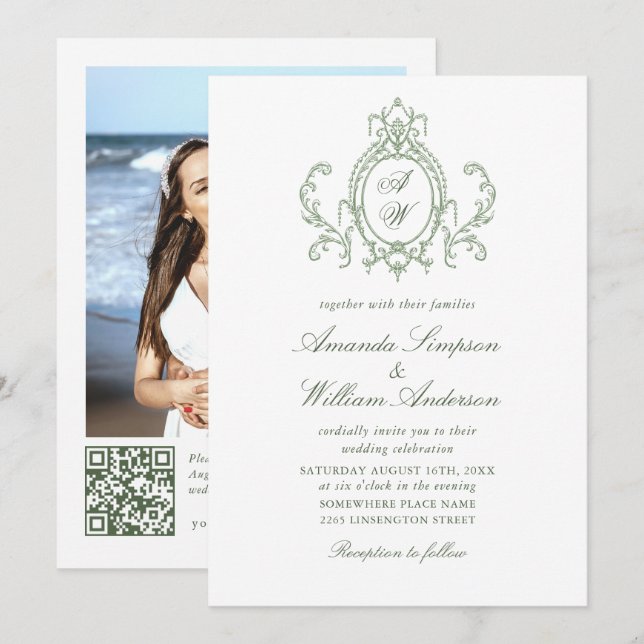 Viktorianischer QR-Code für Verzierte Blumenpracht Einladung (Vorne/Hinten)