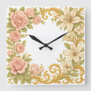 Viktorianischer Rahmen für Blumenmuster Quadratische Wanduhr