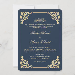 Viktorianischer Rahmen Navy Blau Gold Muslimische Einladung