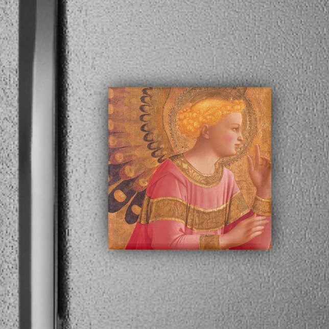 Viktorianischer Rosa Engel Magnet (Christian angel figure pink dress golden halo on frig magnet.)