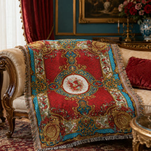 Viktorianischer Rot-Gold-Blauer Verzierte Blumenak Decke