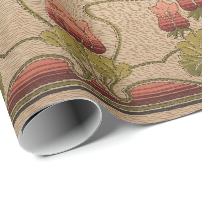 Viktorianischer roter Blumenfries Geschenkpapier (Rolleneckpunkt)