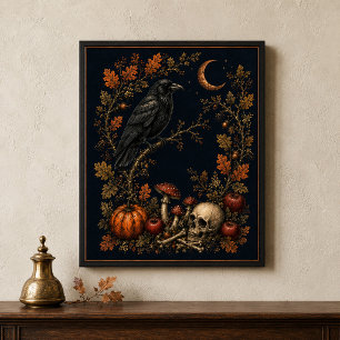 Viktorianischer Samhain-Raben-Botanik-Wandkunst Poster