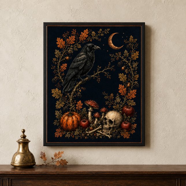 Viktorianischer Samhain-Raben-Botanik-Wandkunst Poster (Victorian Samhain Raven Botanical Wall Art)