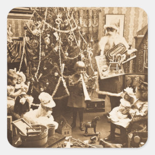 Viktorianischer Sankt Vintager Stereoview Sepia Quadratischer Aufkleber