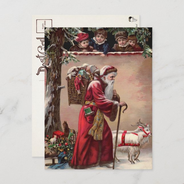 Viktorianischer Santa mit Ziegen Postkarte (Vorne/Hinten)