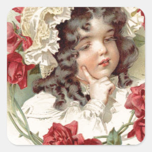 Viktorianischer Schatz mit roten Rosen Quadratischer Aufkleber