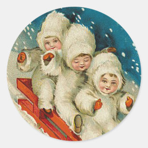Viktorianischer Schnee-Baby-Weihnachtsaufkleber Runder Aufkleber