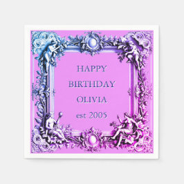 Viktorianischer Scroll Frame elegant lila rosa Serviette