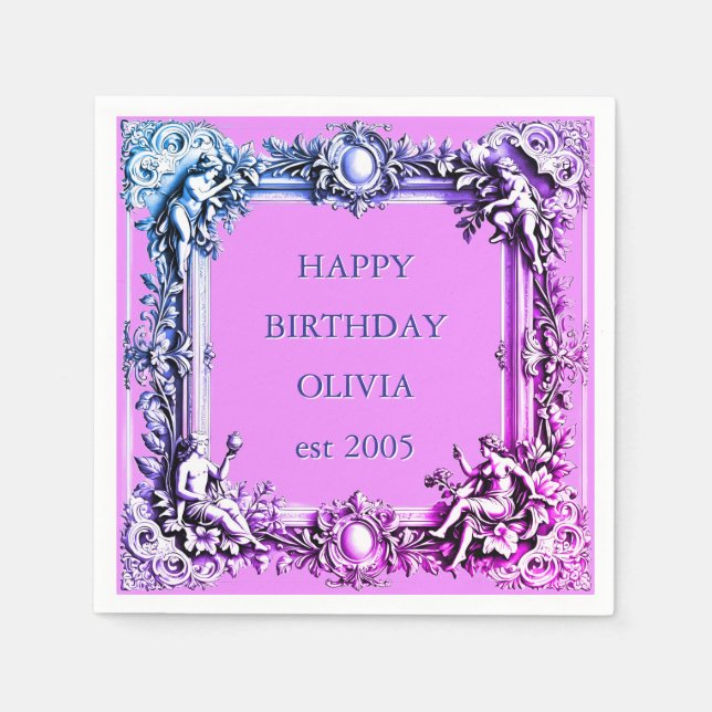 Viktorianischer Scroll Frame elegant lila rosa Serviette (Vorderseite)