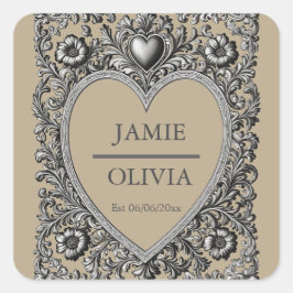 Viktorianischer Scroll Frame - Hochzeit Quadratischer Aufkleber