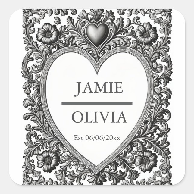 Viktorianischer Scroll Frame - Hochzeit Quadratischer Aufkleber (Vorderseite)