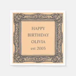 Viktorianischer Scroll Frame Napkin Eleganter Peac Serviette