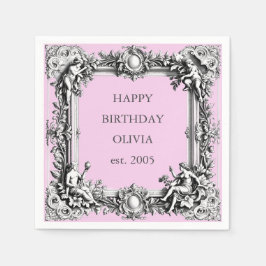 Viktorianischer Scroll Frame Napkin - Rosa Serviette