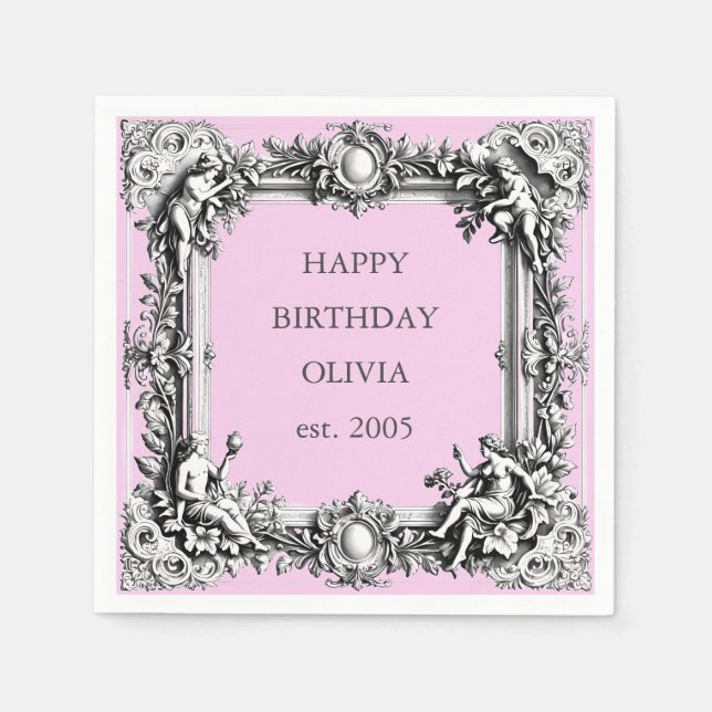 Viktorianischer Scroll Frame Napkin - Rosa Serviette (Vorderseite)