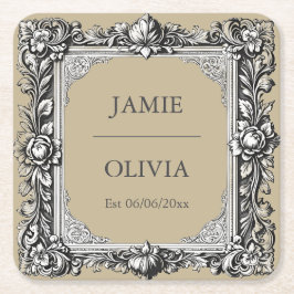 Viktorianischer Scroll Rahmen Napkin - mochafarben Rechteckiger Pappuntersetzer