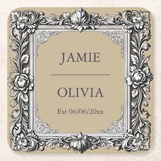 Viktorianischer Scroll Rahmen Napkin - mochafarben Rechteckiger Pappuntersetzer (Vorderseite)