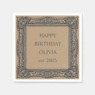 Viktorianischer Scroll Rahmen Napkin - mochafarben Serviette