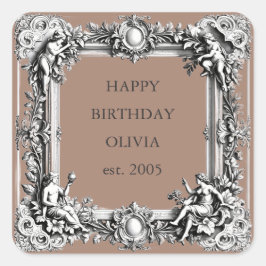 Viktorianischer Scrollrahmen - Eleganter MOCHA Quadratischer Aufkleber