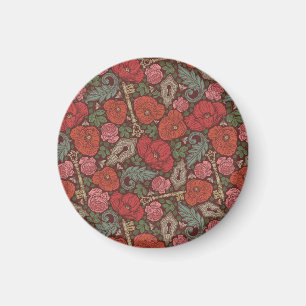 Viktorianischer Steampunk-Altschlüssel Roter Mohn Magnet