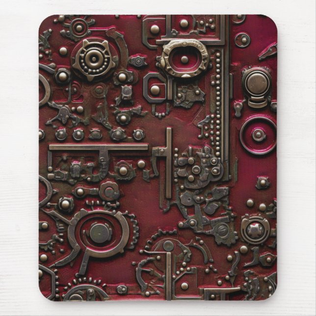 Viktorianischer Steampunk Gear Burgundy Red Mousepad (Vorne)