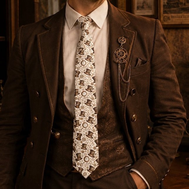 Viktorianischer Steampunk-Hut und Uhrwerk-Muster Krawatte (Von Creator hochgeladen)