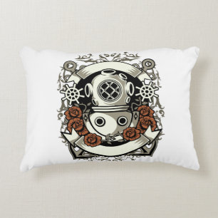 Viktorianischer Steampunk Tiefseetaucher rote Rose Zierkissen