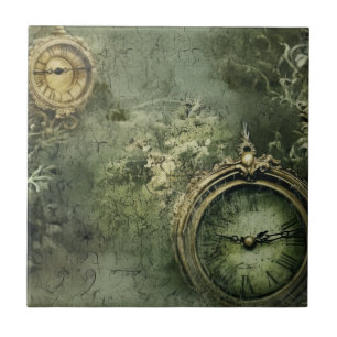 Viktorianischer Steampunk-Uhrwerk in Smaragdgrün Fliese