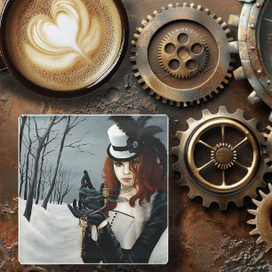 Viktorianischer Steampunk Winter Libelle Schlüssel Glasuntersetzer